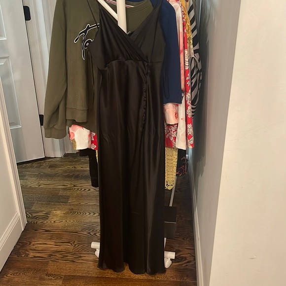 ZARA Black long flowy dress with side slits and chiffon back inserts main image 1